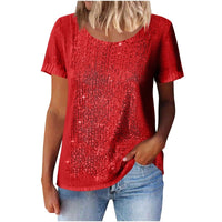 Women's Commuter Sequin Loose Crew Neck Short-Sleeve Top