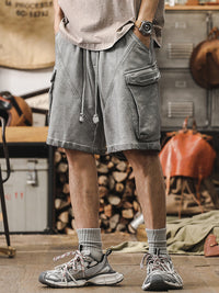 American Retro Dirty Dyed Workwear Shorts Men's Summer