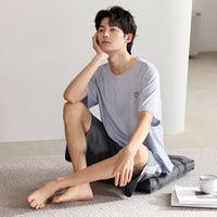 Men's Ice Silk Summer Short-Sleeve Shorts Thin Homewear Set