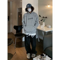 Retro Heavy Gray Padded Shoulder Long-sleeved Sweater