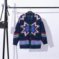 Contrast Color Lazy Style Long Sleeve Knitted Cardigan Jacket