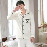 Autumn And Winter Flannel Men's Pajamas Men's Lapel Cardigan