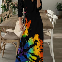 V-neck Long-sleeve Bohemian Peacock-print Floral Maxi Dress