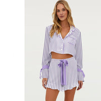 Loose Fitting Loungewear Set With Long Sleeves And Shorts