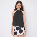 Round-neck Polka-dot Sleeveless Tie-neck Top
