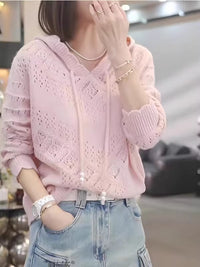 Women's Crochet Hollow Hooded Longsuit Undershirt