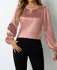 Women's Silk-like Pleated Long-sleeved Satin Top