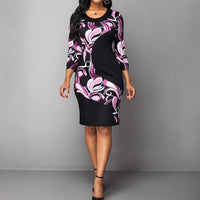 Fashionable Crew-Neck High-Waist Long-Sleeve Professional Sheath Dress