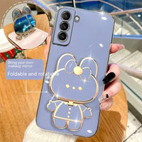 Straight Edge Plating 6D Phone Case S22 Rabbit Makeup Mirror Protective Sleeve