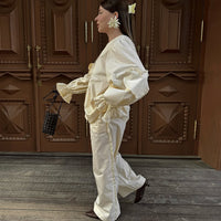Women's Casual Shirt And Wide-Leg Pants Set
