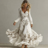 Retro Bohemian Rose Embroidered Linen Loose-Fit Long Dress