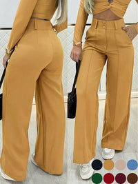 Essential Minimalist Wide-leg Pants With Double-breasted Buttons For The Office