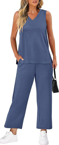 V-neck Vest And Casual Pants Set