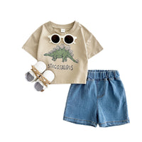 Baby Dinosaur Printed T-shirt Denim Shorts All-match Suit