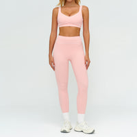 Contrast-color Brushed Yoga Set With Dual Shoulder Straps