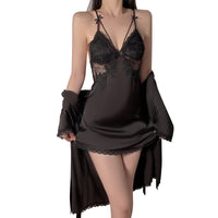 Ruoruo Ice Silk Pure Desire Slip Nightdress Outerwear Gown Suit
