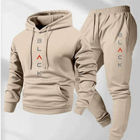 Mens Retro Letter-Print Long-Sleeve Top And Pants Set