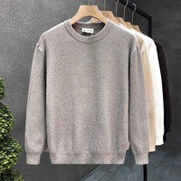 Mens Versatile Simple Solid-Color Apricot Knitted Sweater