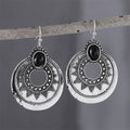 Retro Gemstone-Inlaid Round Hollow Pendant Earrings