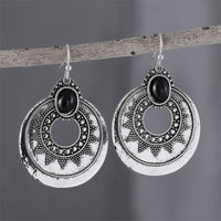 Retro Gemstone-Inlaid Round Hollow Pendant Earrings