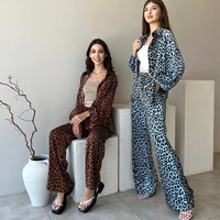 High-waisted Straight-leg Trousers Womens Suit Leopard Print JapaneseKorean Style Casual