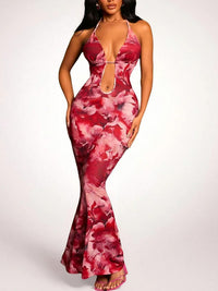 Printed Backless Hollow-Out Dress Women