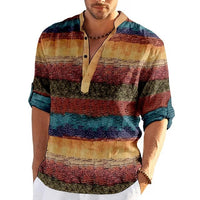 Simple Printed Stand Collar Men's Casual Shirt