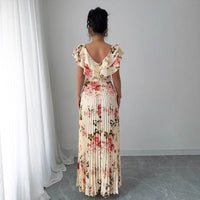 V-neck Digital Floral Print Ruffles Dress