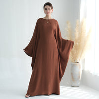 Ice-silk Crinkle-waist Batwing-sleeve Maxi Dress