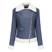 Fleece Leather Jacket Female European Code Warm Long Sleeves Turn-down Collar Coat