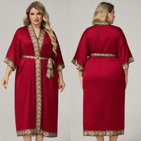 Womens Nightgown With Straps Solid-Color Luxurious Loungewear Satin Bathrobe Set