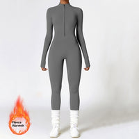 Winter Fleece-lined Yoga Jumpsuit Long Sleeve Warm