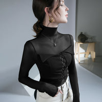 Women's Design Mesh Patchwork Top Bottoming Shirt