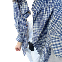 Arrival Loose-fit Blue Plaid Long-sleeve Sun-protective Shirt
