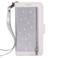 Glitter zipper bag flip cover stand phone case