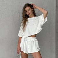 Summer Solid-color Cropped Top And Shorts Loungewear