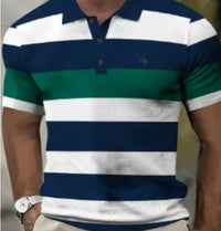 Striped Stitching Fashion Casual Button Short Sleeve
