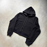 Black Zipper Divided Print Fleece Hooded Sweatshirt