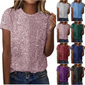 Women's Commuter Sequin Loose Crew Neck Short-Sleeve Top