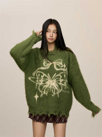 Butterfly Jacquard Mink-like Wool Christmas New Year Sweater