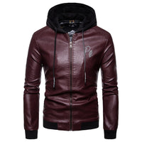 Men's British fashion hooded leather coat