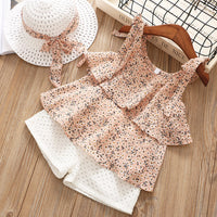 Two-piece suit of sling floral top and shorts