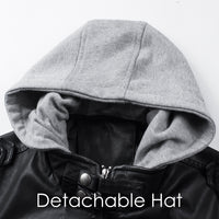Men's detachable hooded pu leather jacket