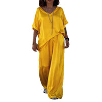 Women's V-Neck Short Sleeve Pullover Top And Matching Long Pants Casual Cotton Blend Multicolor Outfit