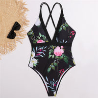 Leaf print lace-up swimsuit