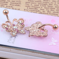 Gold rose butterfly navel ring