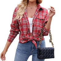 Casual Fashion Loose Plaid Pocket Shirt For Women