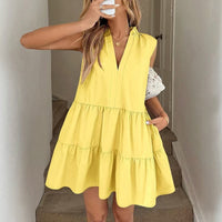 Stand-up Collar Lace Trim Loose Casual Dress For Women