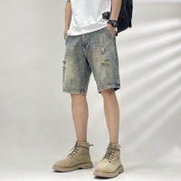 Five-point Denim Shorts Men's Loose Hole Slim Fit