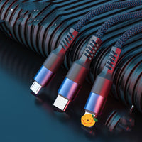 New Nylon Braided 3A Round Head One Tow Three Fast Charging Data Cable